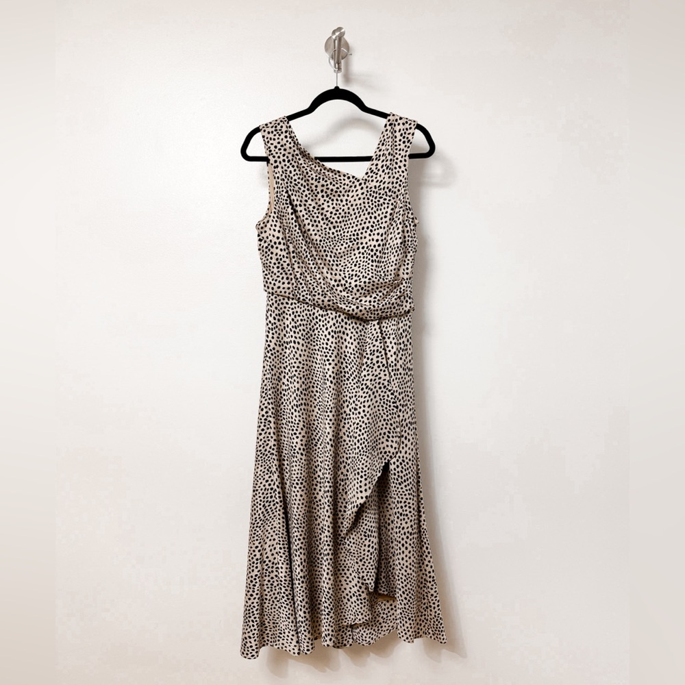 Just... Taylor Cheetah Print Asymmetrical‎ Neck Line Satin Chic Midi Dress 10